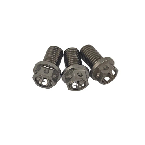 Got a nice new titanium rotor? Why not get some titanium hardware to shed that last bit of rotating weight. These bolts are drilled on all sides for safety wire. Center drilled to cut more weight. 
