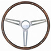 Steering Wheel - Classic Nostalgia - 15 in Diameter - 4-1/8 in Dish - 3-Spoke - Wood Grip - Stainless - Brushed - Each