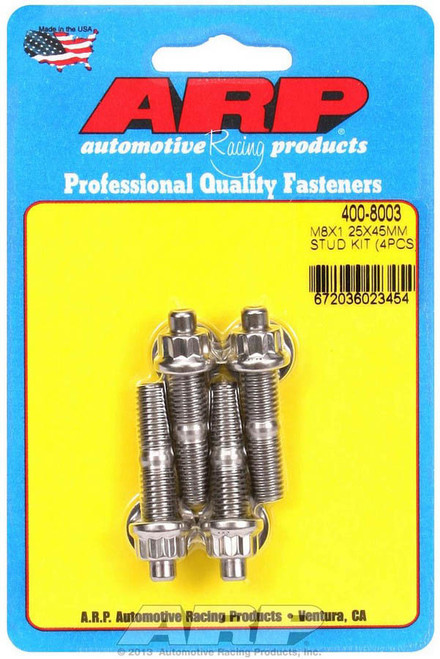 Stud - 8 mm x 1.25 Thread - 1.75 in Long - 12 Point Nuts - Stainless - Polished - Universal - Set of 4