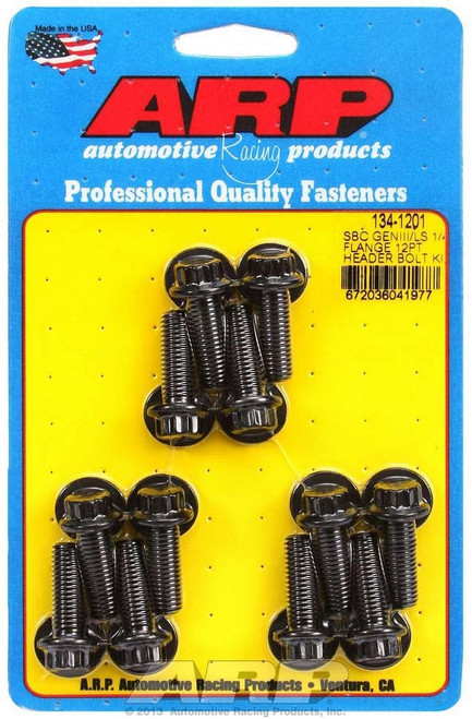 Header Bolt - 8 mm x 1.25 Thread - 0.984 in Long - 12 Point Head - Washers Included - Chromoly - Black Oxide - GM LS-Series - Set of 12