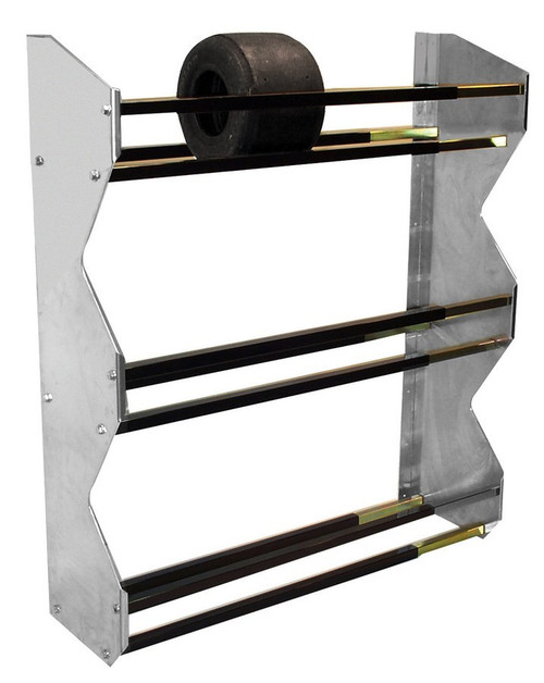 Tire Rack - Wall Mount - 3 Tier - 48 x 13 in - Aluminum / Steel - Black Powder Coat / Natural - Kart Tires - Each