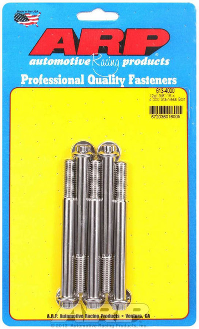 Bolt - 3/8-16 in Thread - 4 in Long - 3/8 in 12 Point Head - Stainless - Polished - Universal - Set of 5
