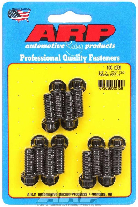 Header Bolt - 3/8-16 in Thread - 1 in Long - 12 Point Head - Chromoly - Black Oxide - Universal - Set of 12