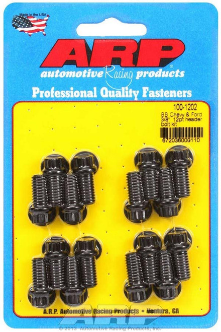 Header Bolt - 3/8-16 in Thread - 0.75 in Long - 12 Point Head - Chromoly - Black Oxide - Big Block Chevy / Ford - Set of 16 Header Bolt - 3/8-16 in Thread - 0.75 in Long - 12 Point Head - Chromoly - Black Oxide - Big Block Chevy / Ford - Set of 16