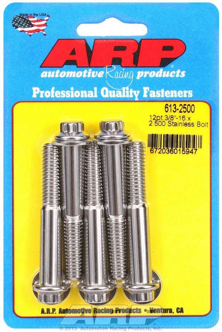Bolt - 3/8-16 in Thread - 2.5 in Long - 3/8 in 12 Point Head - Stainless - Polished - Universal - Set of 5
