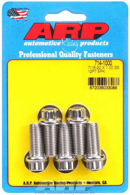 Bolt - 7/16-20 in Thread - 1 in Long - 7/16 in 12 Point Head - Stainless - Polished - Universal - Set of 5