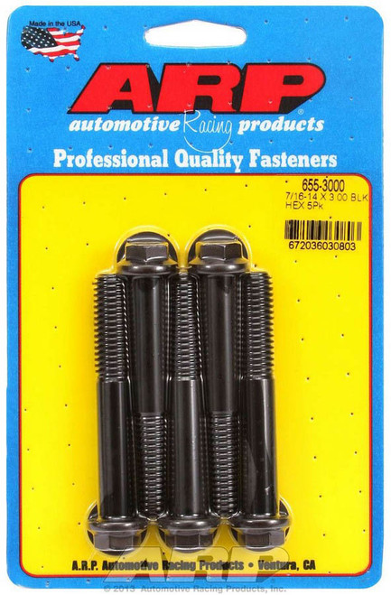 Bolt - 7/16-14 in Thread - 3 in Long - 1/2 in Hex Head - Chromoly - Black Oxide - Universal - Set of 5