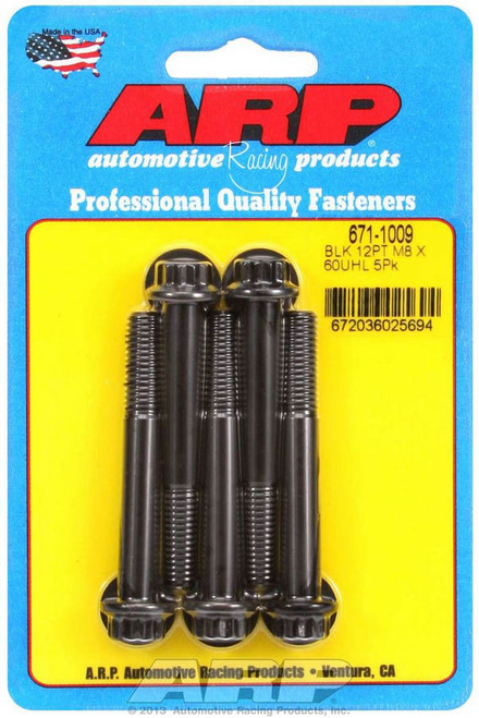 Bolt - 8 mm x 1.25 Thread - 60 mm Long - 10 mm 12 Point Head - Chromoly - Black Oxide - Universal - Set of 5