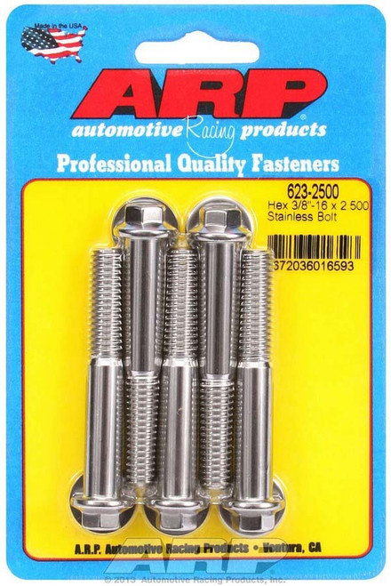 Bolt - 3/8-16 in Thread - 2.5 in Long - 3/8 in Hex Head - Stainless - Polished - Universal - Set of 5