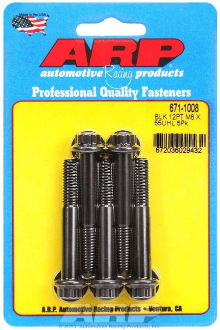 Bolt - 8 mm x 1.25 Thread - 55 mm Long - 10 mm 12 Point Head - Chromoly - Black Oxide - Universal - Set of 5