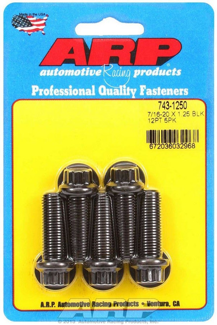 Bolt - 7/16-20 in Thread - 1.25 in Long - 7/16 in 12 Point Head - Chromoly - Black Oxide - Universal - Set of 5