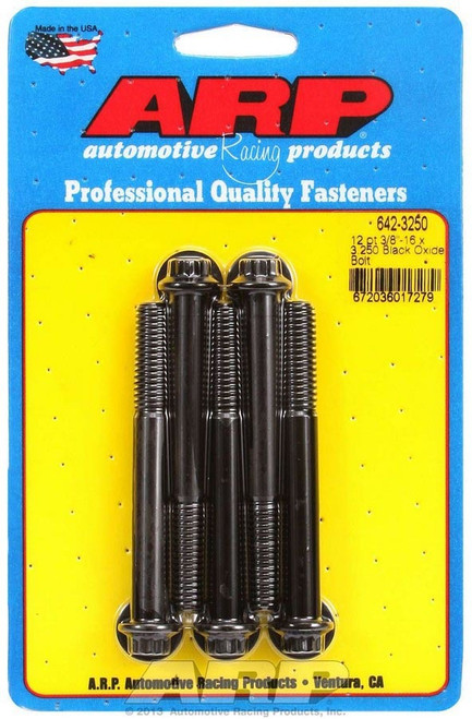 Bolt - 3/8-16 in Thread - 3.25 in Long - 3/8 in 12 Point Head - Chromoly - Black Oxide - Universal - Set of 5 Bolt - 3/8-16 in Thread - 3.25 in Long - 3/8 in 12 Point Head - Chromoly - Black Oxide - Universal - Set of 5
