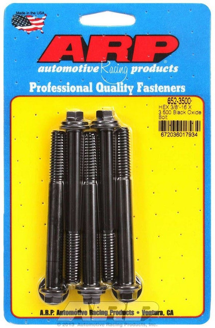 Bolt - 3/8-16 in Thread - 3.5 in Long - 3/8 in Hex Head - Chromoly - Black Oxide - Universal - Set of 5