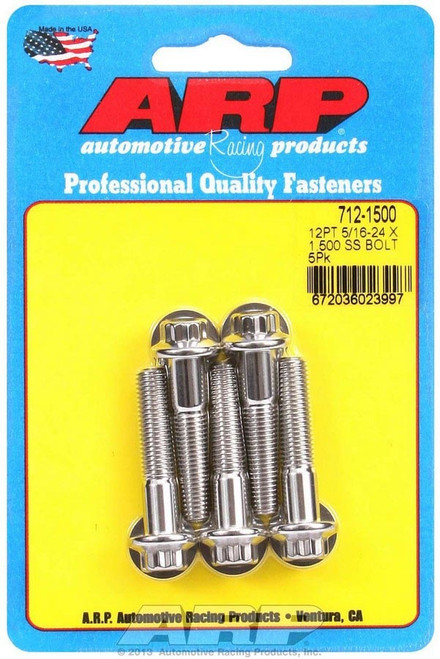 Bolt - 5/16-24 in Thread - 1.5 in Long - 3/8 in 12 Point Head - Stainless - Polished - Universal - Set of 5