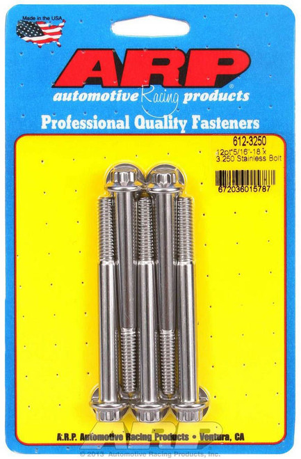 Bolt - 5/16-18 in Thread - 3.25 in Long - 3/8 in 12 Point Head - Stainless - Polished - Universal - Set of 5
