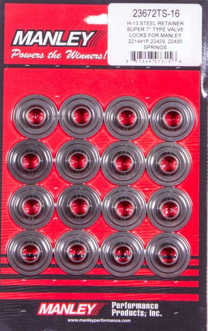 Valve Spring Retainer - Super 7 Degree - 1.125 in / 0.730 in OD Steps - 1.570 in Dual Spring - Steel - Natural - Set of 16