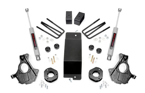 Suspension Lift Kit - 3-1/2 in Lift - Blocks / Hardware / Knuckles / Skid Plate / Spacers / Shocks / U-Bolts - GM Fullsize Truck 2014-18 - Kit