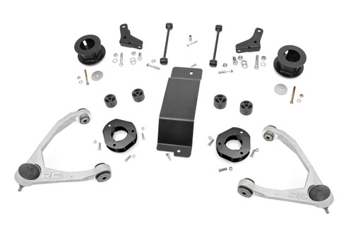 Suspension Lift Kit - 3-1/2 in Lift - Spacers / Control Arms / Ball Joints / Skid Plate / Brackets / Sway Bar Links / Hardware Included - GM Fullsize Truck 2007-20 - Kit