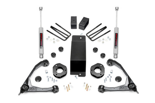Suspension Lift Kit - 3-1/2 in Lift - Blocks / Hardware / Shocks / Skid Plate / Upper Control Arm - GM Fullsize Truck 2007-16 - Kit