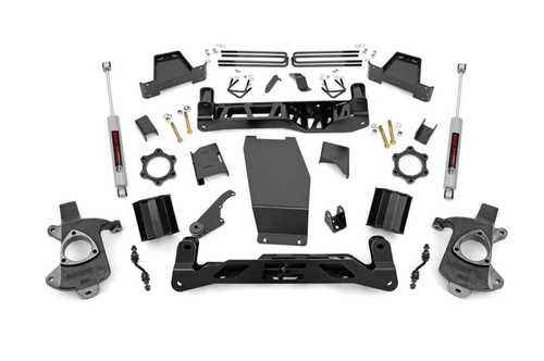 Suspension Lift Kit - 6 in Lift - Brackets / Blocks / Crossmembers / Hardware / Knuckles / Shocks / Skid Plate / Spacers / U-Bolts - GM Fullsize Truck 2014-18 - Kit