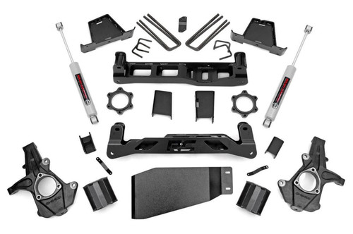 Suspension Lift Kit - 6 in Lift - Brackets / Blocks / Crossmembers / Hardware / Knuckles / Shocks / Skid Plate / Spacers / U-Bolts - GM Fullsize Truck 2007-13 - Kit