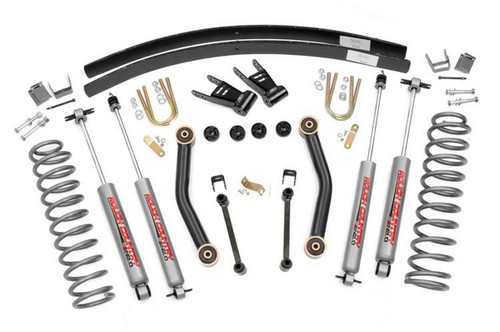 Suspension Lift Kit - 4-1/2 in Lift - Brackets / Bushings / Hardware / Leaf Springs / Shocks - Jeep Cherokee 1984-2001 - Kit