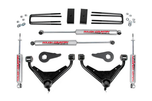 Suspension Lift Kit - 3 in Lift - Control Arms / Hardware / Riser Blocks / Shocks / Spacers / Torsion Keys - GM Fullsize Truck 2001-10 - Kit