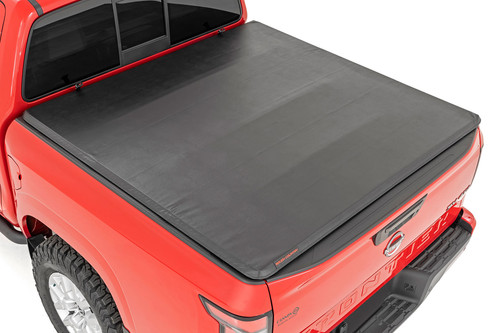 Tonneau Cover - Folding - Clamp-On - Aluminum - Vinyl - Black - 5 ft Bed - Nissan Midsize Truck 2005-23 - Kit
