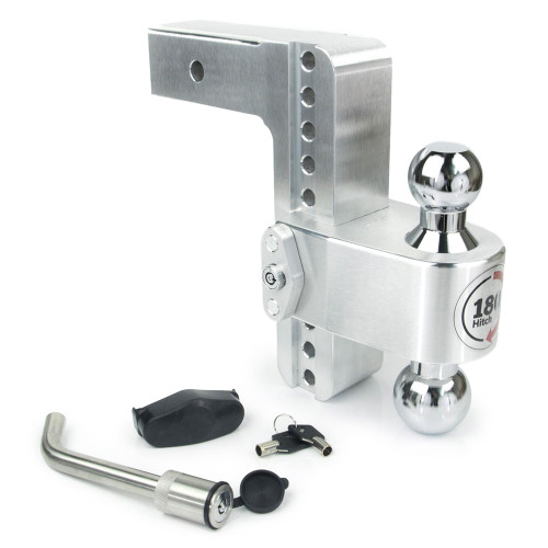 Ball Mount Hitch - 2-1/2 in Shaft - 2 / 2-5/16 in Hitch - 8 in Drop - 8000 / 18500 lb Capacity - Keyed Alike - Aluminum / Steel - Natural / Chrome - Each