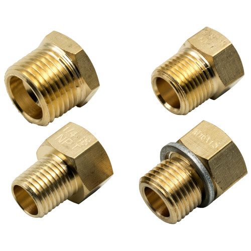 Fitting - Adapter - Straight - 6 AN Female to 3/8 in NPT Male / 1/4 in NPT Male / 1/2 in NPT Male / 16 mm x 1.50 Male - Brass - Natural - Kit