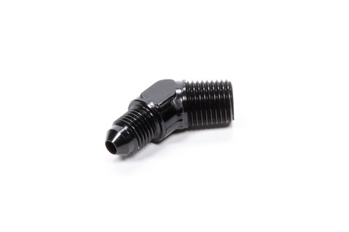 Fitting - Adapter - 45 Degree - 4 AN Male to 1/4 in NPT Male - Aluminum - Black Anodized - Each