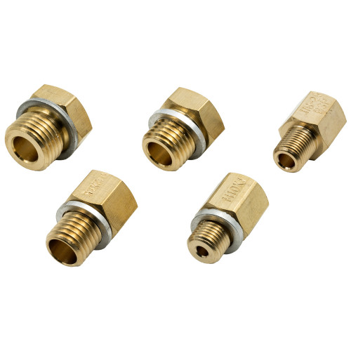 Fitting - Adapter - Straight - 1/8 NPT Female to 10 mm x 1.00 Male / 12 mm x 1.50 Male / 14 mm 1.50 Male / 16 mm x 1.50 Male / 1/8-28 BSPT - Brass - Natural - Oil PresSureFittings - Kit