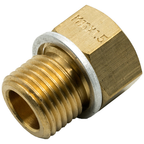 Fitting - Adapter - Straight - 5/8-18 in Female to 16 mm x 1.50 Male - Crush Washer - Brass - Natural - Each