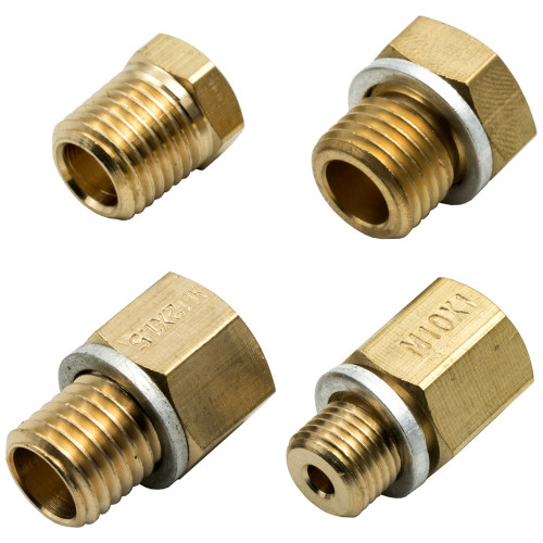 Fitting - Adapter - Straight - 1/8 NPT Female to 10 mm x 1.00 Male / 12 mm x 1.50 Male / 14 mm 1.50 Male / 1/4 NPT Male - Brass - Natural - Oil PresSureFittings - Kit