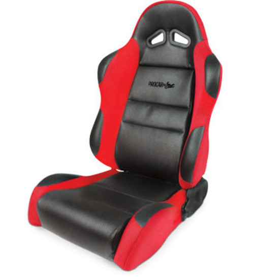 Seat - Sportsman 1605 Series - Driver Side - Sliders - Reclining - Side Bolsters - Harness Openings - Vinyl / Velour - Black / Red - Each Seat - Sportsman 1605 Series - Driver Side - Sliders - Reclining - Side Bolsters - Harness Openings - Vinyl / Velour - Black / Red - Each