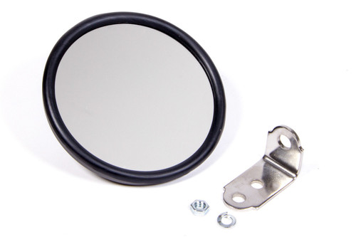 Mirror - Side View - Round - 5 in Diameter - L Bracket - Steel - Black Paint - Each