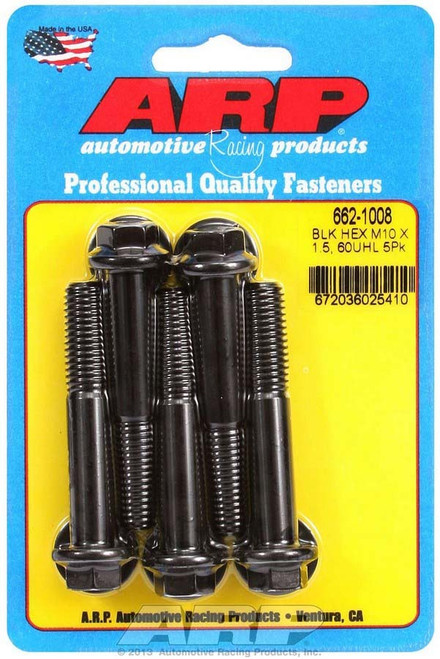 Bolt - 10 mm x 1.50 Thread - 60 mm Long - 12 mm Hex Head - Chromoly - Black Oxide - Universal - Set of 5