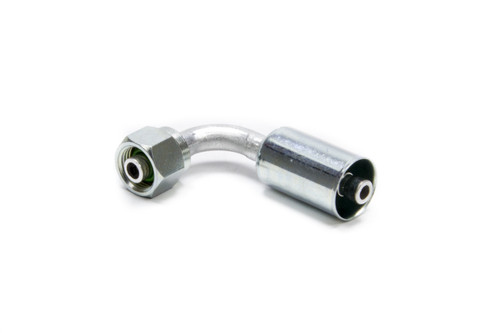 Fitting - Hose End - AC Refrigerant - 90 Degree - 6 AN Hose Crimp to 6 AN Female O-Ring - Aluminum / Steel - Natural / Zinc Oxide - Each