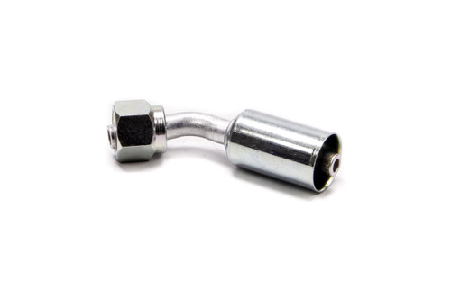 Fitting - Hose End - AC Refrigerant - 45 Degree - 6 AN Hose Crimp to 6 AN Female O-Ring - Aluminum / Steel - Natural / Zinc Oxide - Each