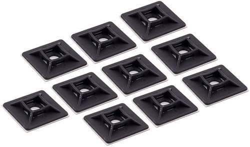 Cable Tie Mounting Base - 1-1/8 x 1-1/8 in Square - Self Adhesive - Plastic - Black - Set of 10