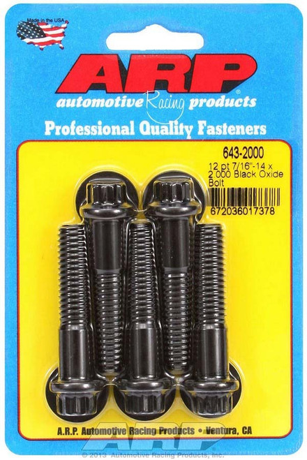Bolt - 7/16-14 in Thread - 2 in Long - 7/16 in 12 Point Head - Chromoly - Black Oxide - Universal - Set of 5