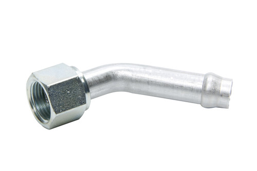 Fitting - Hose End - 45 Degree - 5/8 in Hose Barb to 10 AN Female O-Ring - Aluminum / Steel - Cadmium / Natural - Each