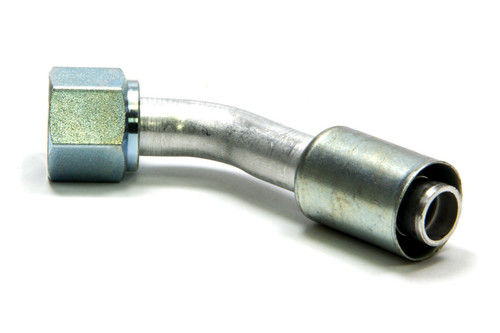 Fitting - Hose End - 45 Degree - 5/8 in Hose Crimp to 10 AN Female O-Ring - Aluminum / Steel - Natural / Zinc Oxide - Each