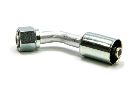 Fitting - Hose End - AC Refrigerant - 45 Degree - 8 AN Hose Crimp to 8 AN Female O-Ring - Aluminum / Steel - Natural / Zinc Oxide - Each