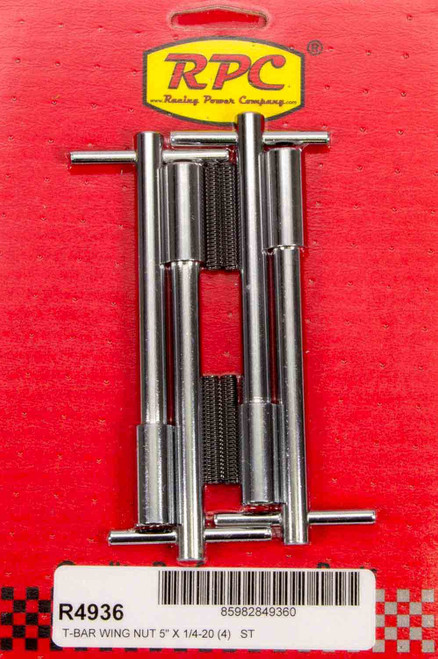 Valve Cover Fastener - Stud - 1/4-20 in Thread - 1.375 in Long - Wing Nuts - 5-3/8 in Long - Steel - Chrome - Set of 4
