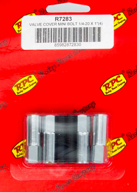 Valve Cover Fastener - Stud - 1/4-20 in Thread - 1.375 in Long - Mini Bolt - 1-1/4 in Long - Steel - Chrome - Set of 4 Valve Cover Fastener - Stud - 1/4-20 in Thread - 1.375 in Long - Mini Bolt - 1-1/4 in Long - Steel - Chrome - Set of 4