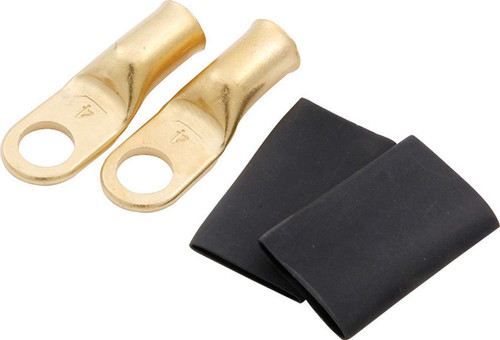 Battery Terminal - 4 Gauge - 5/16 in Eyelet - Shrink Sleeve - Brass - Gold Plated - Pair