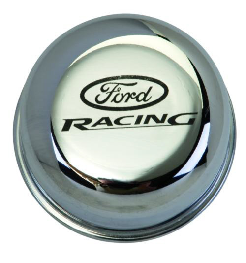 Breather - Push-In - Round - 1.22 in Hole - Ford Racing Logo - Steel - Chrome - Each