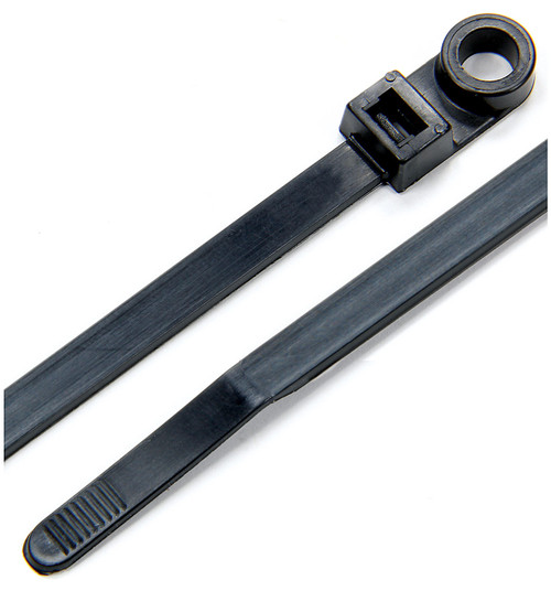Cable Ties - Zip Ties - 8 in Long - Mounting Hole - Nylon - Black - Set of 25