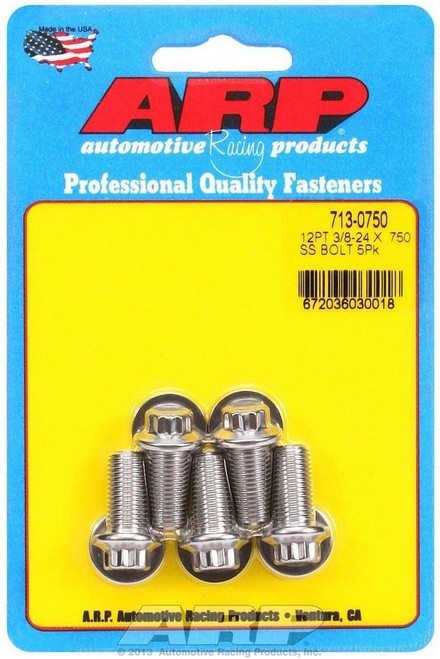 Bolt - 3/8-24 in Thread - 0.75 in Long - 3/8 in 12 Point Head - Stainless - Polished - Universal - Set of 5
